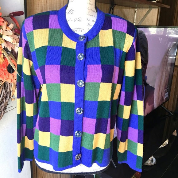 Women’s vintage Ani Knits checkered button up sweater - Picture 5 of 16
